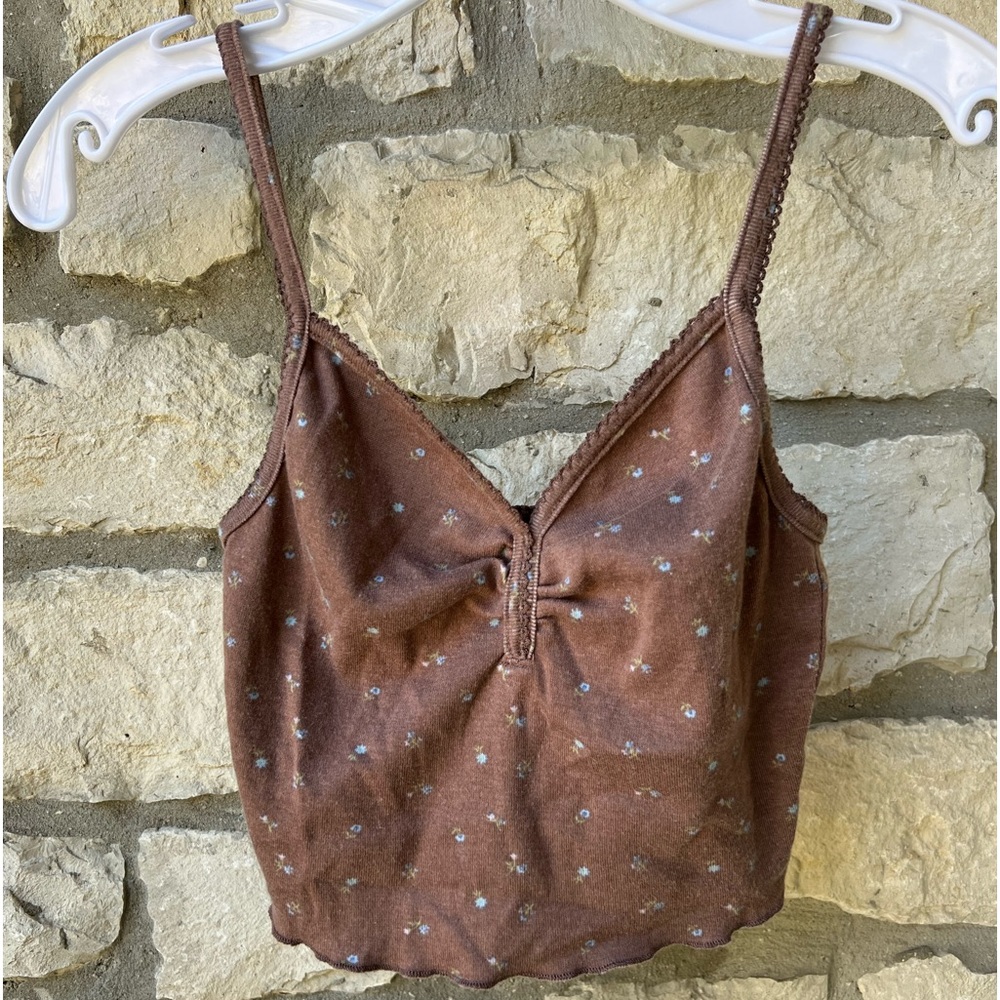 Pacsun brown with blue flowers cropped cami